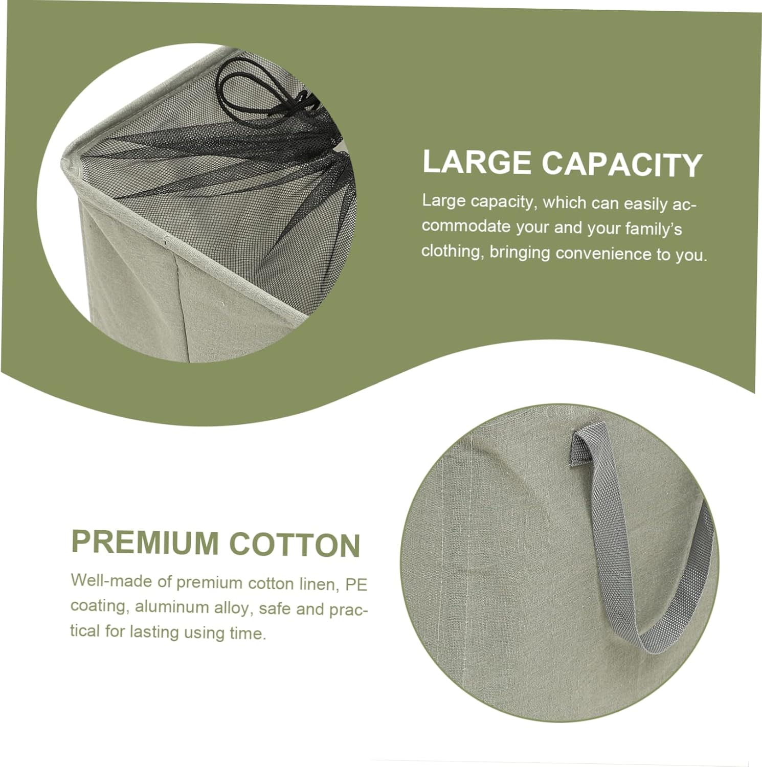 Alipis Large Foldable Laundry Basket with Handles Cotton Linen Fabric Hamper for Bedroom and Bathroom Spacious Collapsible Clothes Storage Bin for Blankets and Dirty Laundry Dark Gray