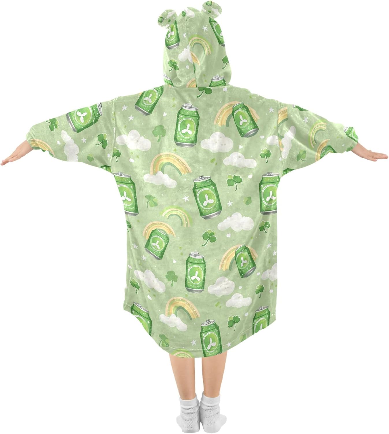 St Patrick Clover Cans Rainbow Kids Wearable Blanket Hoodie with Pocket and Sleeves for Toddlers Cute Hoodies Girls