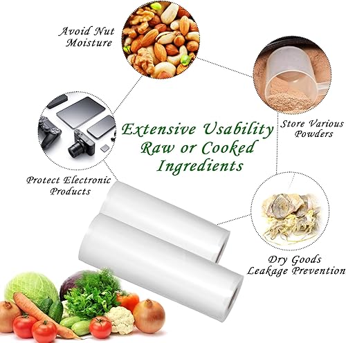 Miniatura 2 de Paquete de 2 rollos de bolsas selladoras al vacío, 8 x 50 pies y 11 pulgadas x 50 pies, bolsas de sellado herméticas para almacenamiento de