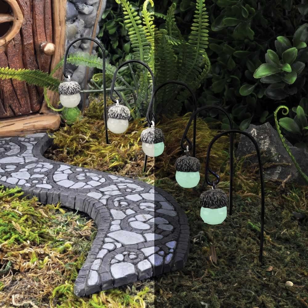 Fairy Garden Decor - Glowing Acorn Path Lanterns Set of 5 by Fiddlehead