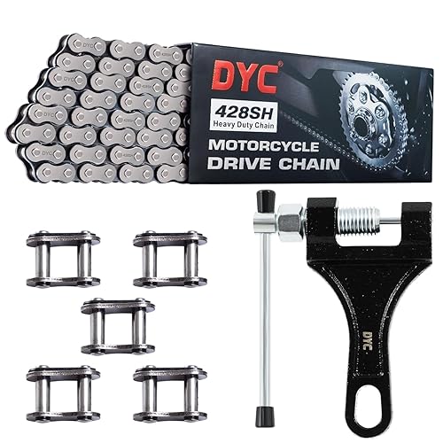 DYC - Cadena de motocicleta 428H, 122 eslabones con rompecadas, cadena resistente 428 para motocicleta de 125, 150, 200 cc, mini bicicleta,