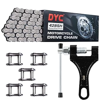 DYC 428H Motorcycle Chain 122 Links with Chain Breaker, 428 Heavy Duty Chain for 125 150 200cc Motorcycle Mini Bike Dirt Bike Go Kart Compatible with SSR TaoTao Coolster Apollo Baja Kazuma Chinese ATV