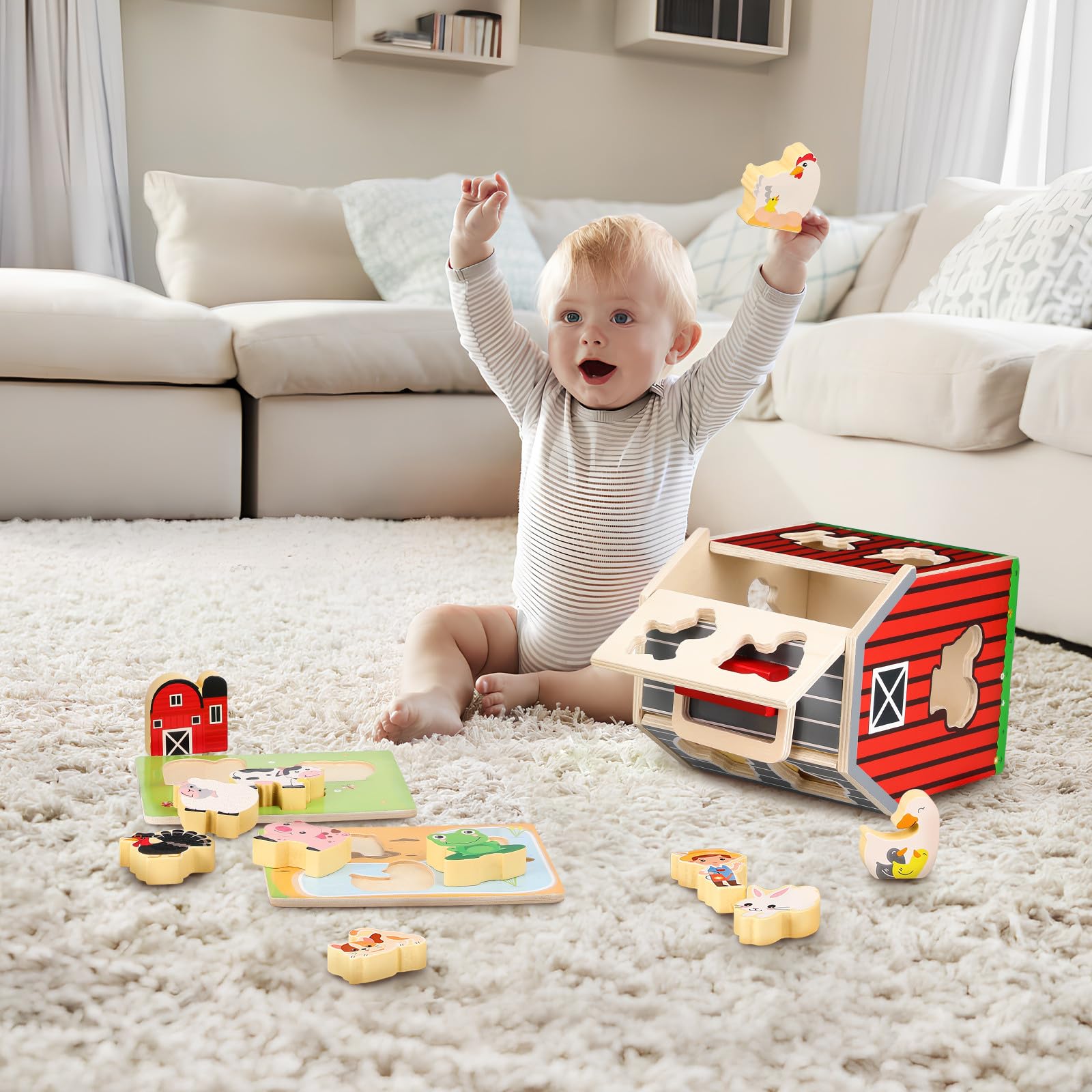 Toyvian Giocattoli Fattoria in Legno, Animali Bambini 2-5 Anni | Montessori Stem, Attività Educative Prescolari, Bordi Arrotondati e Struttura Robusta