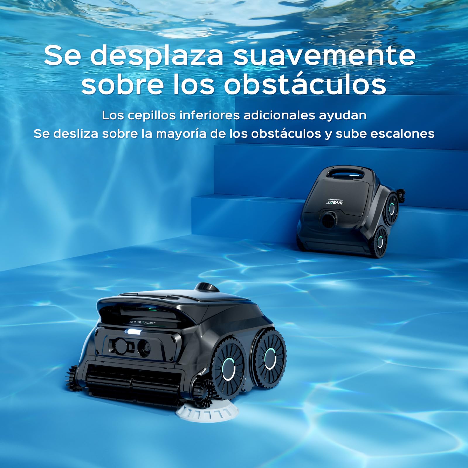 WYBOT B1 Robot de Piscina Inalámbrico, Limpia Fondo y Paredes 120 Min Autonomía para Piscinas Enterradas Y sobre Suelo, App, Dos Cepillos Laterales, Negro
