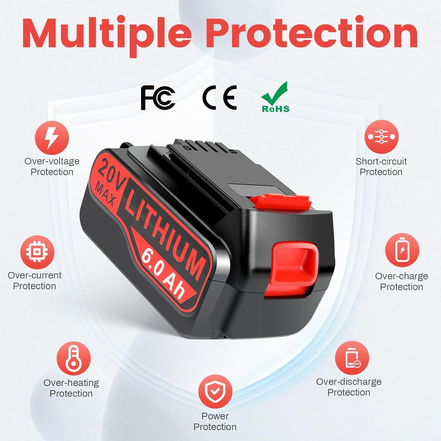 20V Max 6000mAh Replace Battery for Black+Decker 20V Battery, 2 Packs 20 Volt Lithium Battery for LBX4020 LBXR20 LBXR2020, Compatible with Black and Decker 20V Cordless Power Tools and Charger - Image 6