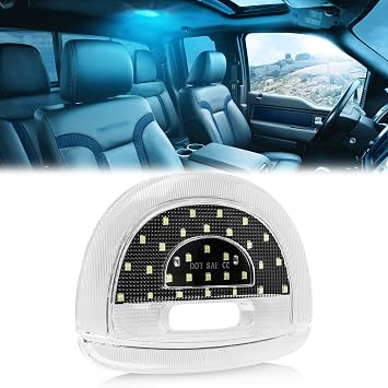 Ice Blue LED Interior Roof Dome Light Cover Overhead Console Reading Lamp For Ford F150 E150 E250 E350 E450 Super Duty Expedition Explorer Taurus Windstar, Aviator Mark LT Navigator Clear Lens