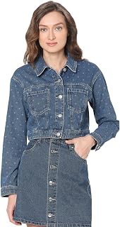 Vero Moda Spread Collar Washed Pure Cotton Crop Denim Jacket Price In India