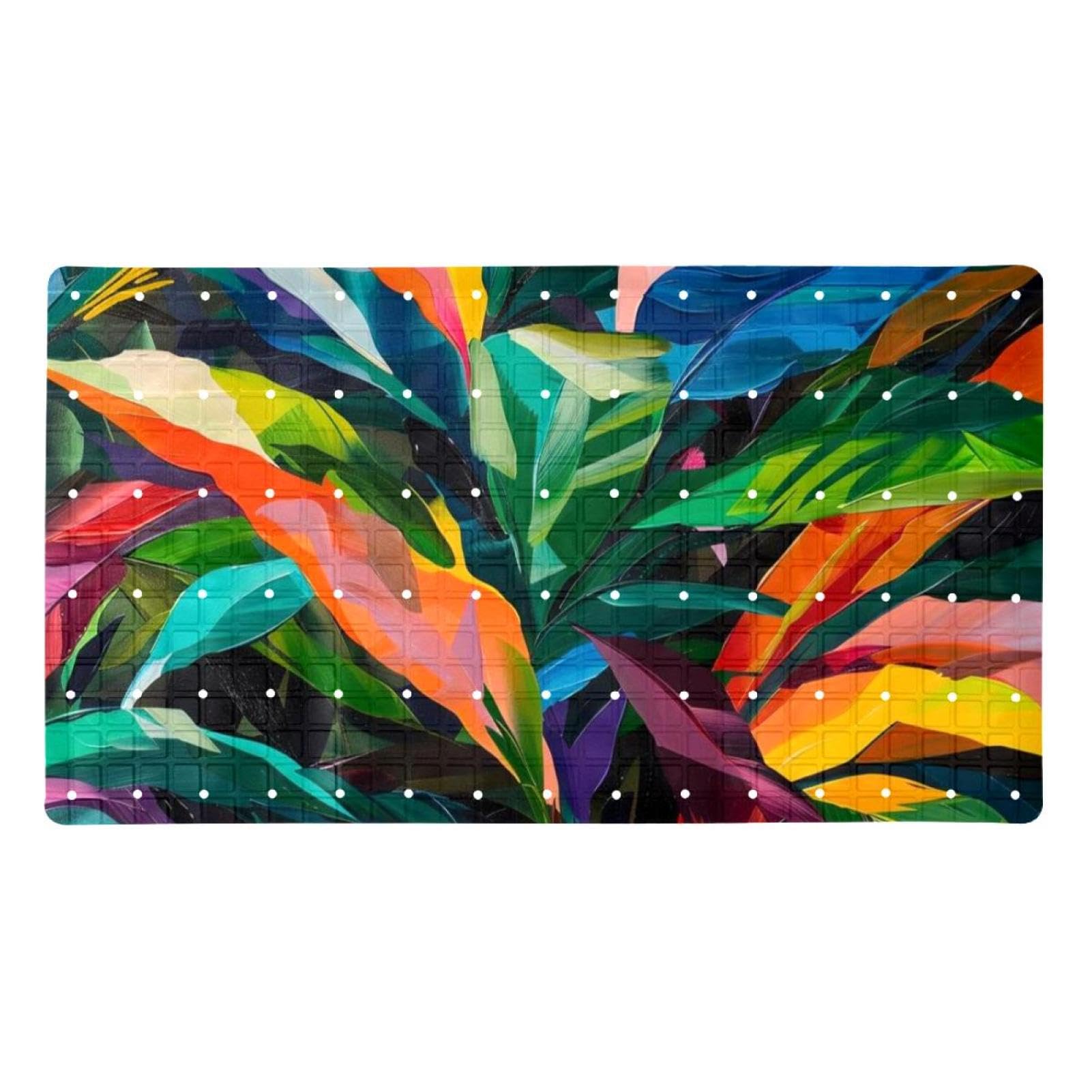 Tapis de bain antidérapant pour adultes Art Colorful Leaves lavable et sécurisé