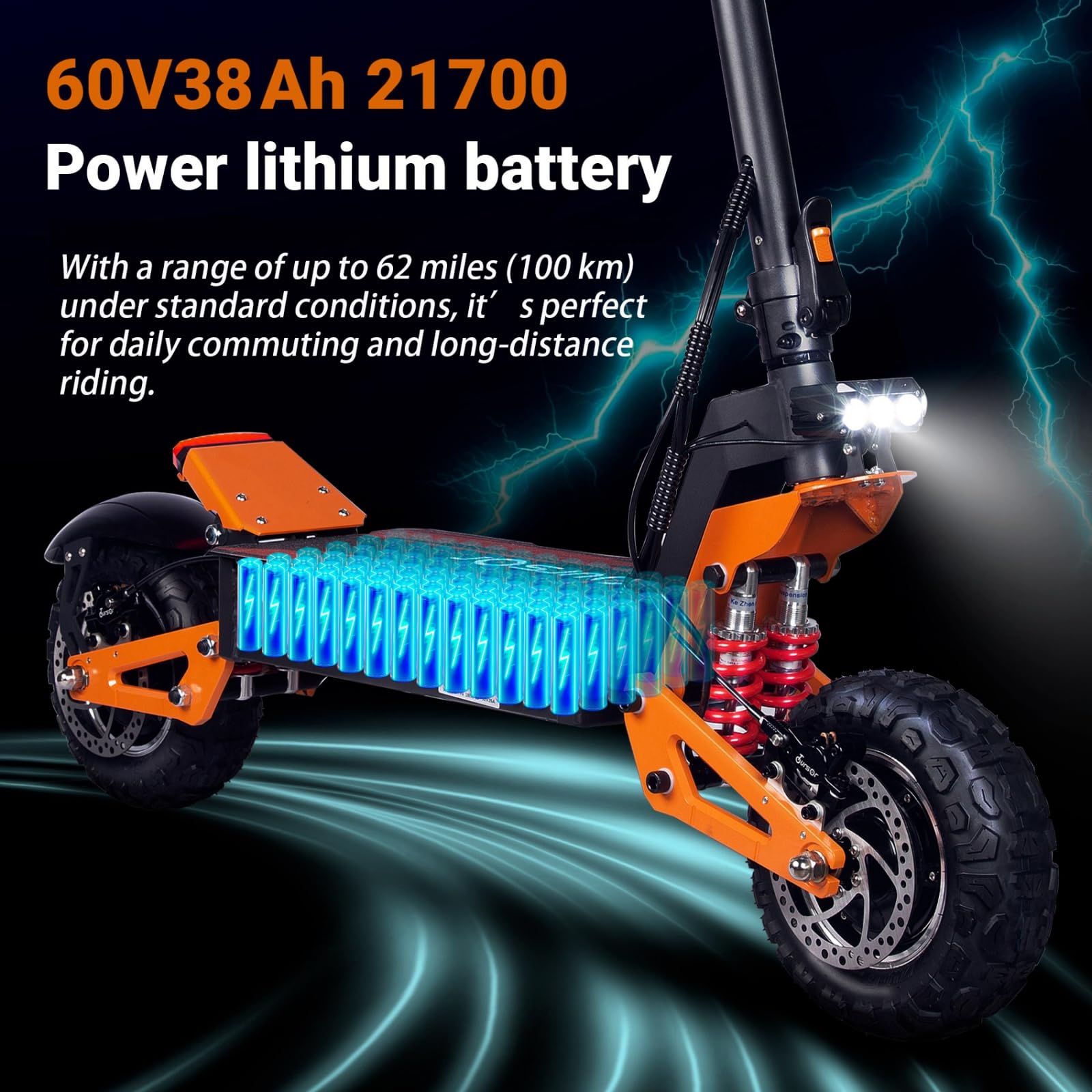 Patinete Electrico Adultos Todoterreno Scooter Eléctrico Rápido Motor Doble 11 Pulgadas Acelerador de Pulgar Neumáticos sin Cámara 60V38AH Batería de Litio Carga máxima 200 KG