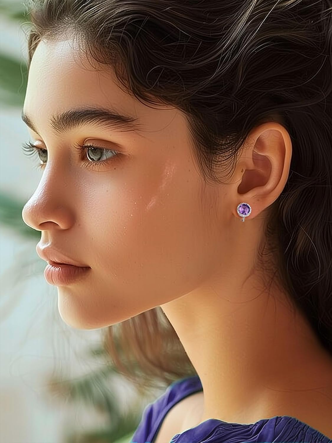 Silvora 925 Silver 8MM Cubic Zirconia Birthstone Clip On Stud Earrings Round Non Pierced Earrings For Women,Come with Box - Image 3