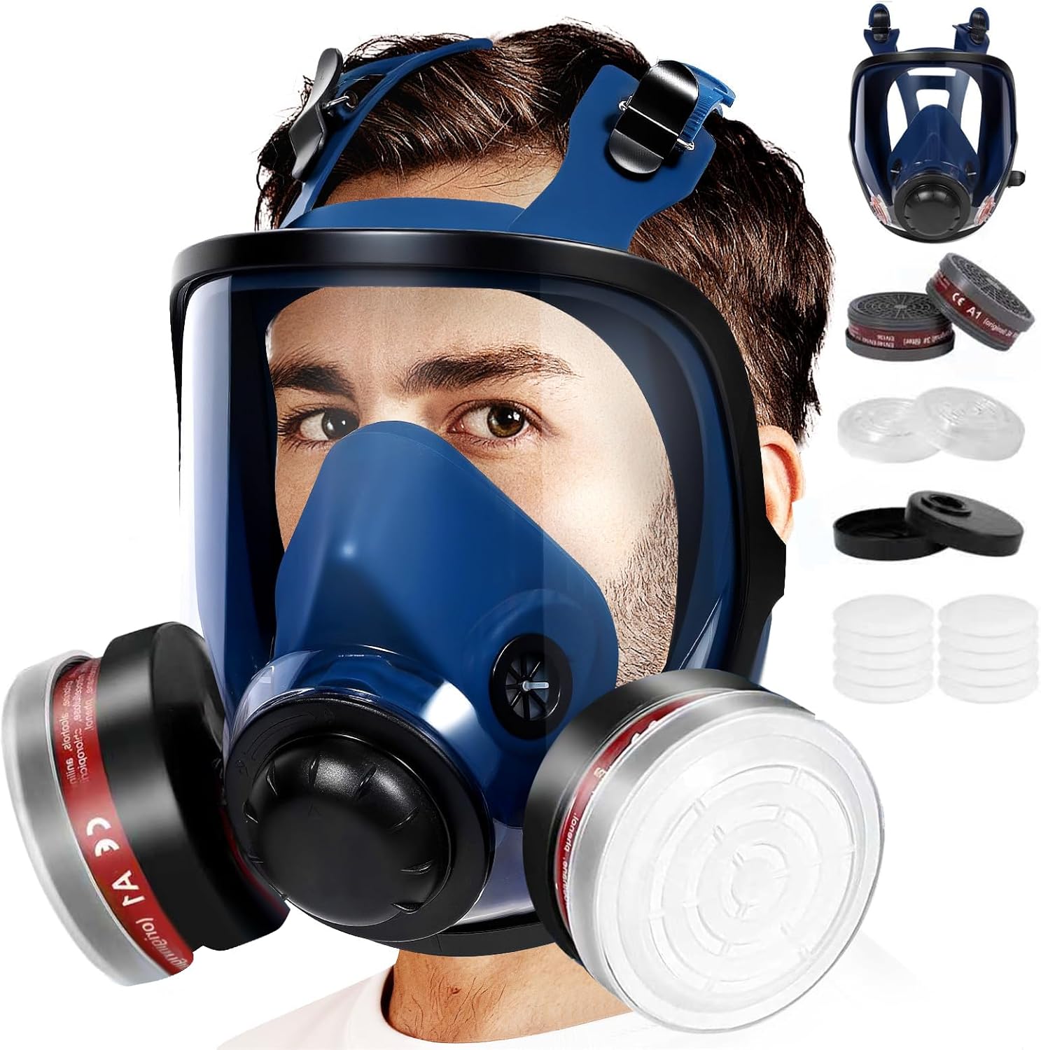 Full Face Respirаtor - Reusable Gas Mask with Activated Carbon Air Filter for Organic Vapor, Paint, Chemical, Welding, Polishing, Sanding&Cutting