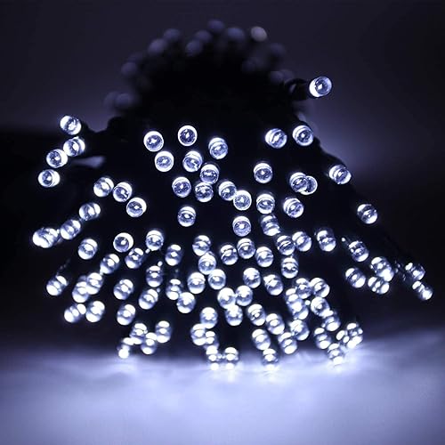 Miniatura 6 de Paquete de 2 luces solares de Navidad blancas frías al aire libre, impermeables, 200 LED de 66 pies, cable verde con 8 modos, luces solares de hadas