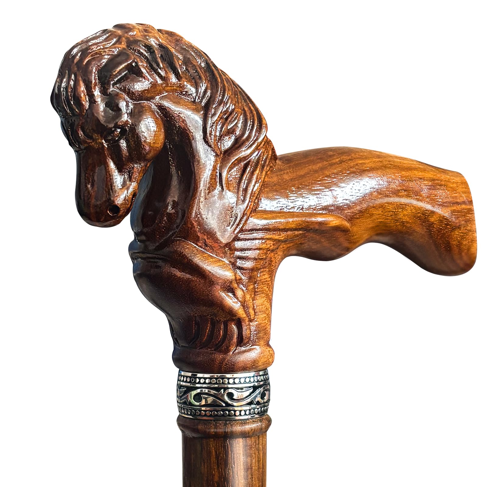 Bastón de madera, elegante bastón de madera tallado a mano con cabeza de caballo para hombres y mujeres, bastones elegantes hechos a mano para personas mayores, bastones ligeros y estables de
