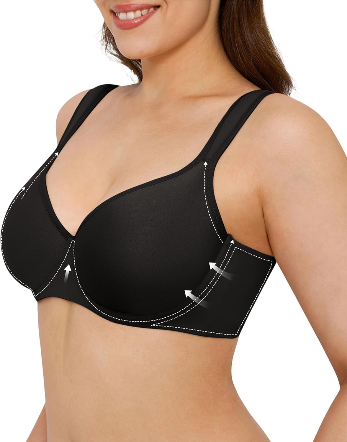 Popilush Minimizer Bras for Women Full Coverage Plus Size Unlined Underwire T Shirt Seamless Bra for Large Breasts