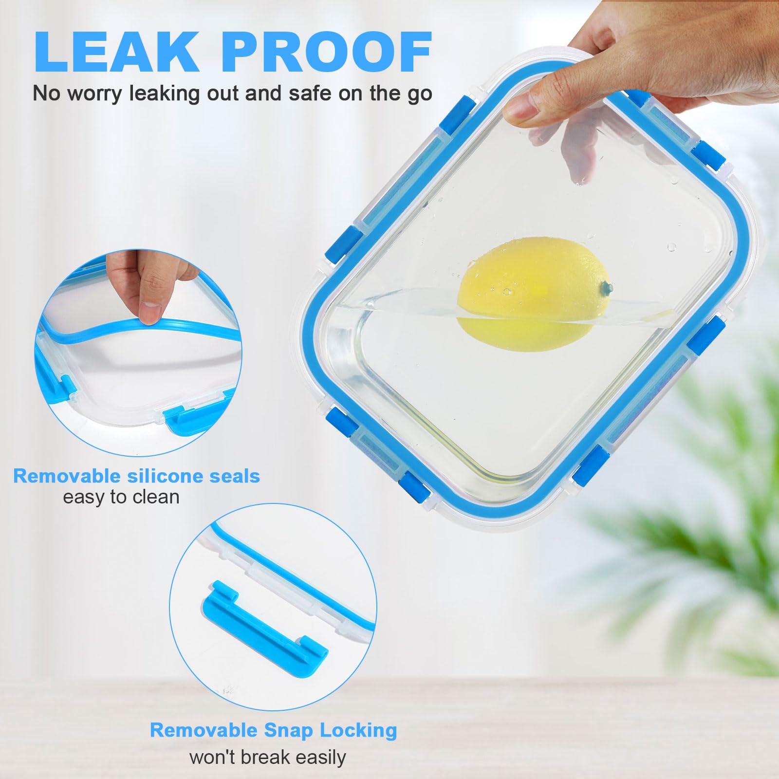 Set di 30 contenitori per alimenti in vetro, con coperchi a scatto, ermetici, senza BPA, adatti per microonde, forno, congelatore e lavastoviglie, blu