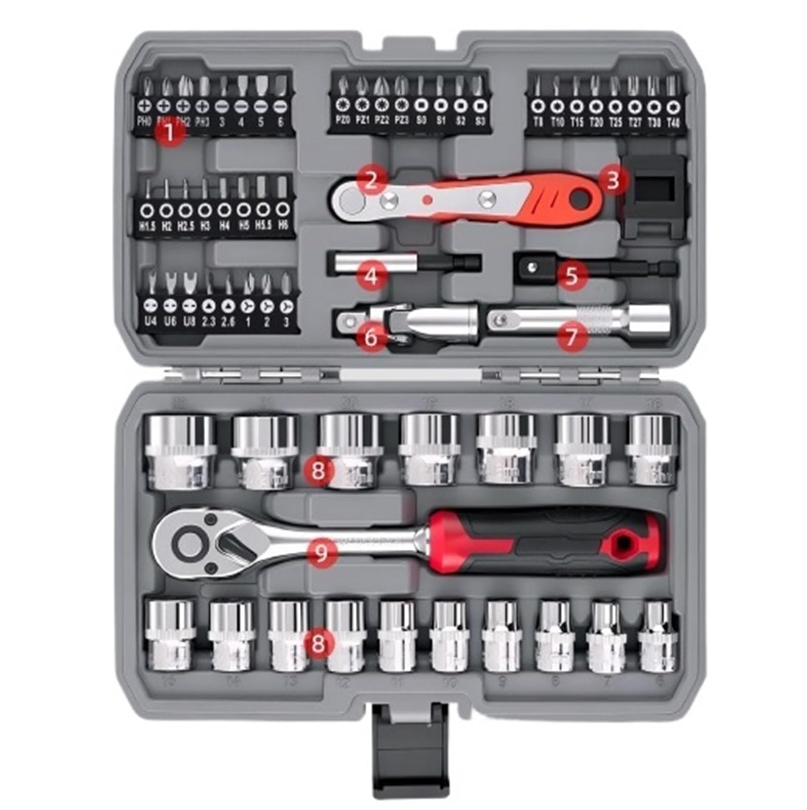 ZGUOUZANTYE Ratcheting Wrench Set, 64PC 3/8" Socket & Bit Set Professional 72T Ratchet Wrench Kit Steel Extension Bar Tool for Auto & Home Repair(Green Purple)