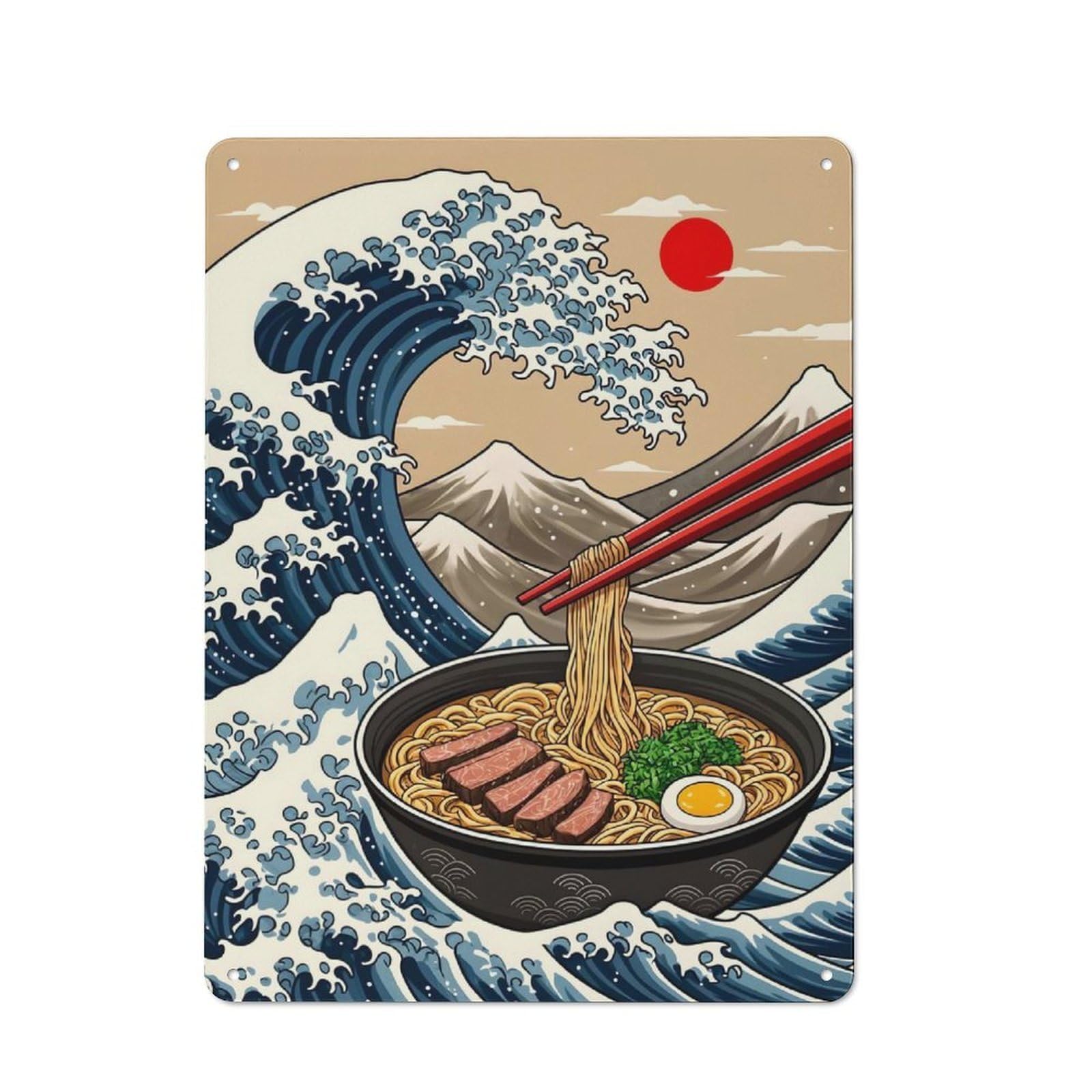Junmoney Ramen Great Wave Vintage Vintage Metal Sign 40X30cm Featuring Room Wall Plaque For Flat, Dorm Room, Lounge Or Cafe