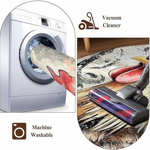 Miniatura 8 de 3ft Round Rug, Retro Rooster Non-Skid Rubber Backing Large Area Rugs - Living Room Bedroom Home Office, Pastoral Animals Watercolor Indoor Floor