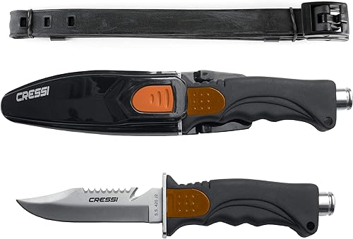 Cressi Skorpion, cuchillo de hoja de acero inoxidable templado ideal para buceo y pesca submarina - Punta puntiaguda y roma