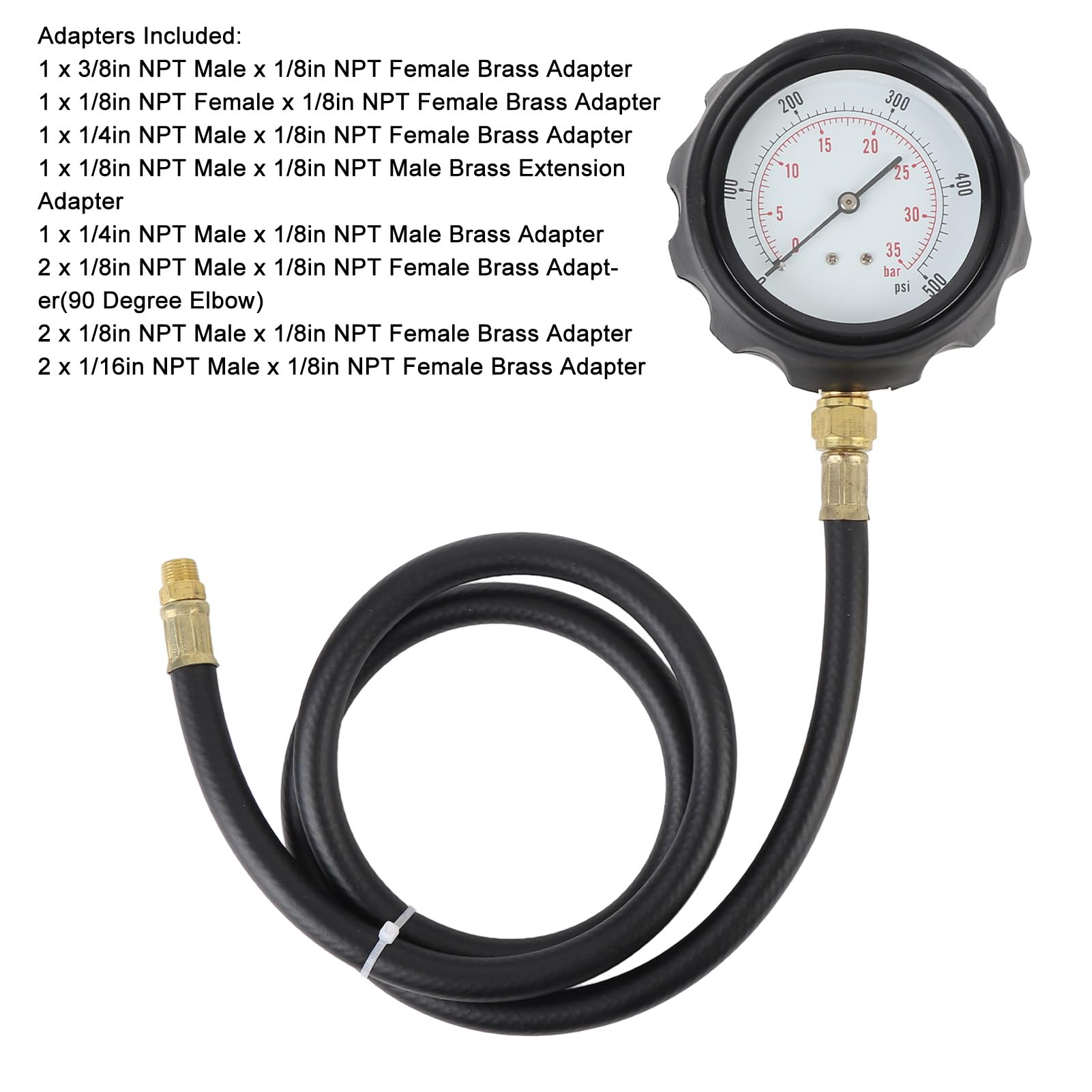 12 Pezzi di Pressione Dell'olio Motore 0 a 500 Psi Kit Strumento di Strumento di Strumento Fluido Trasmissione Automatico Conte Misuratore di Pressione del con Tubo e Adattatori