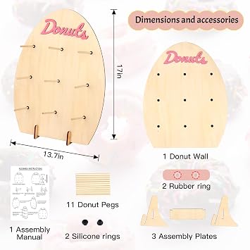 Wooden Donut Stand Reusable Donut Wall Display Stand Holds 9 Donuts