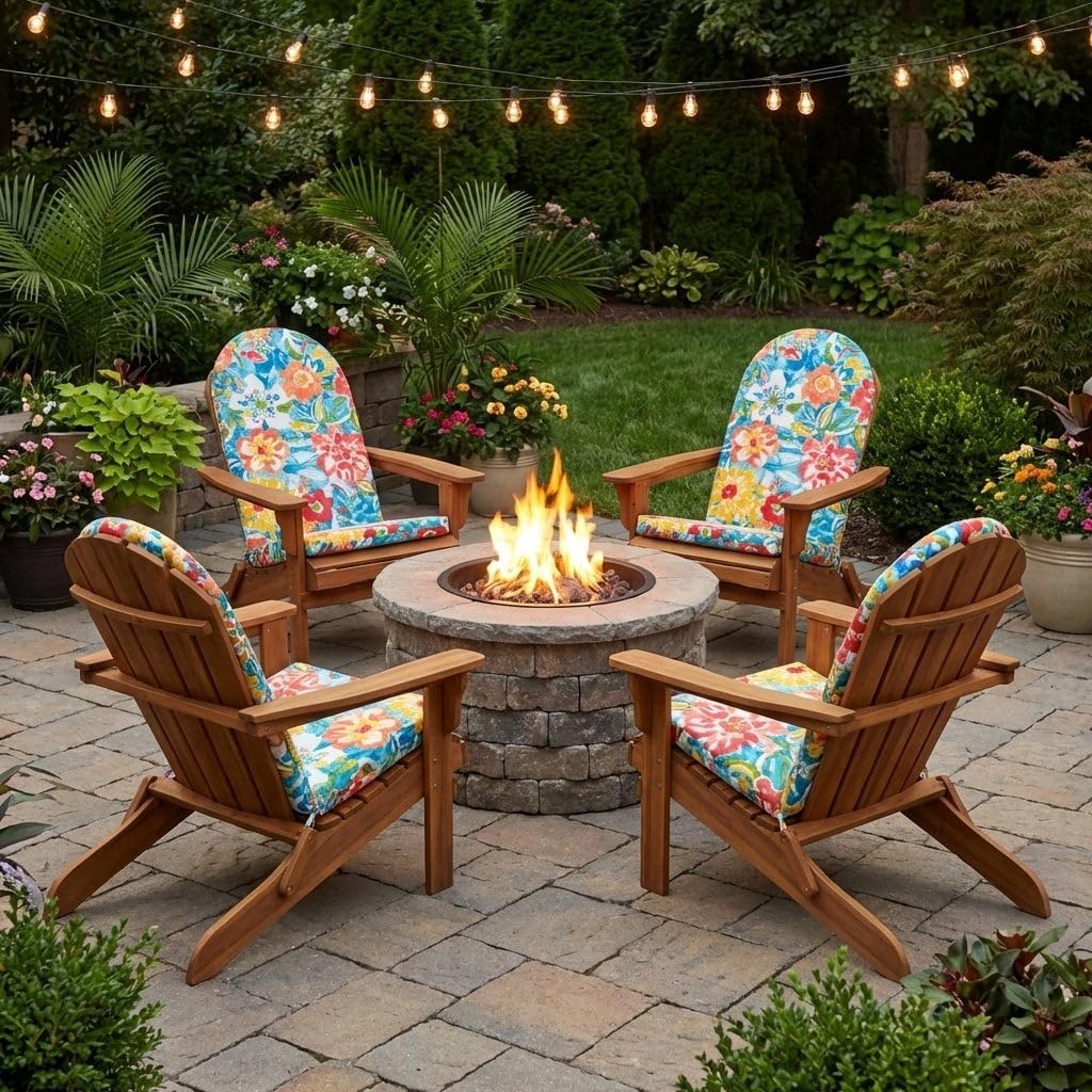 BrylaneHome Adirondack Chair Cushion - 44" L x 18" W x 2" H - Patio & Outdoor - Water, Stain & Fade Resistant - Banana Island