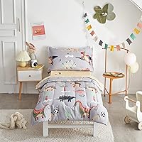 Vista 1 de Juego de ropa de cama de 4 piezas para niños pequeños, dinosaurio con dinosaurios coloridos y monstruos, juego de sábanas para otoño e invierno