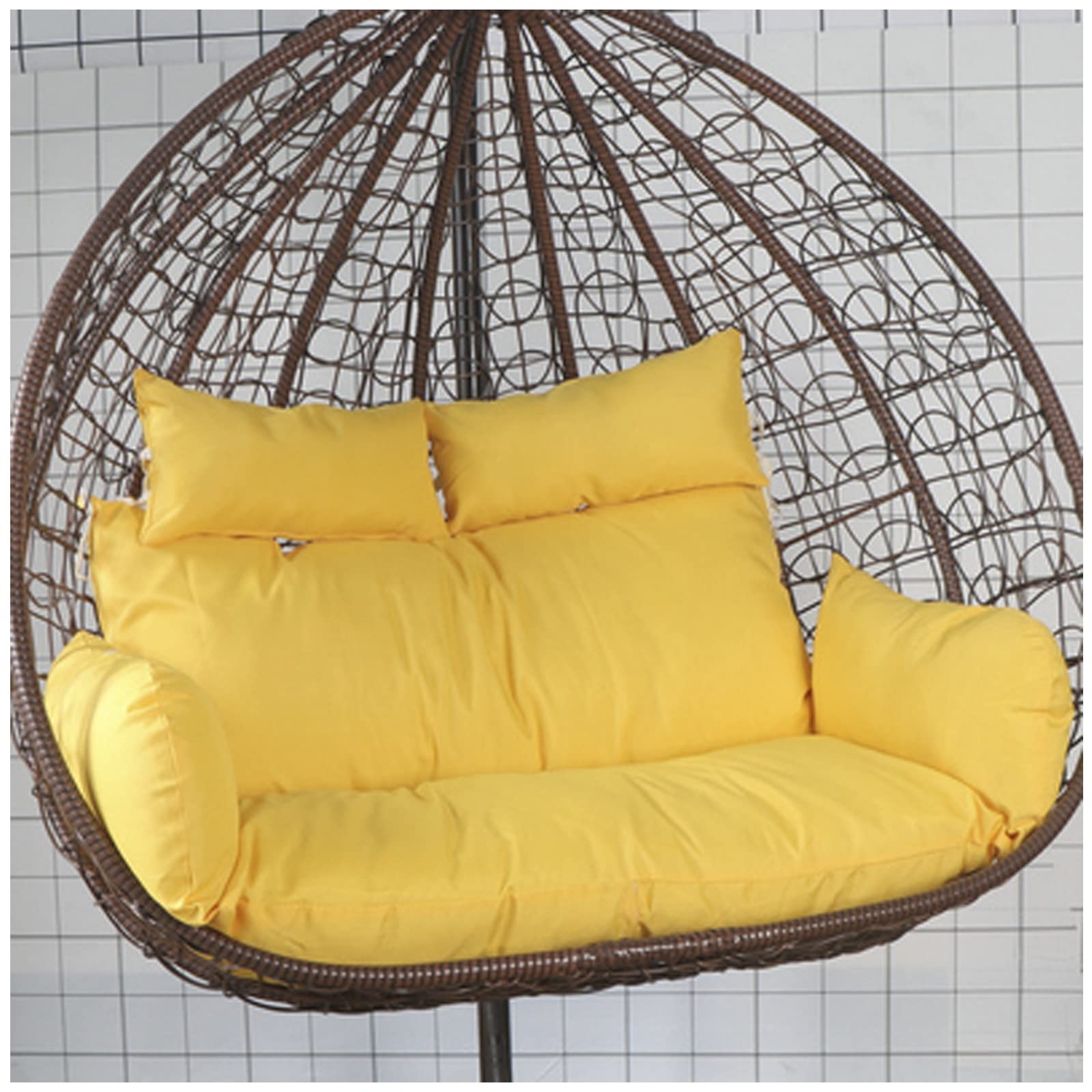 PJDDP Thicken Hanging Chair Cushion Double Removable Egg Nest Shaped Basket Cushion Replacement, Washable 2 Persons Seater Wicker Rattan Swing Seat Pads for Patio Garden,Yellow