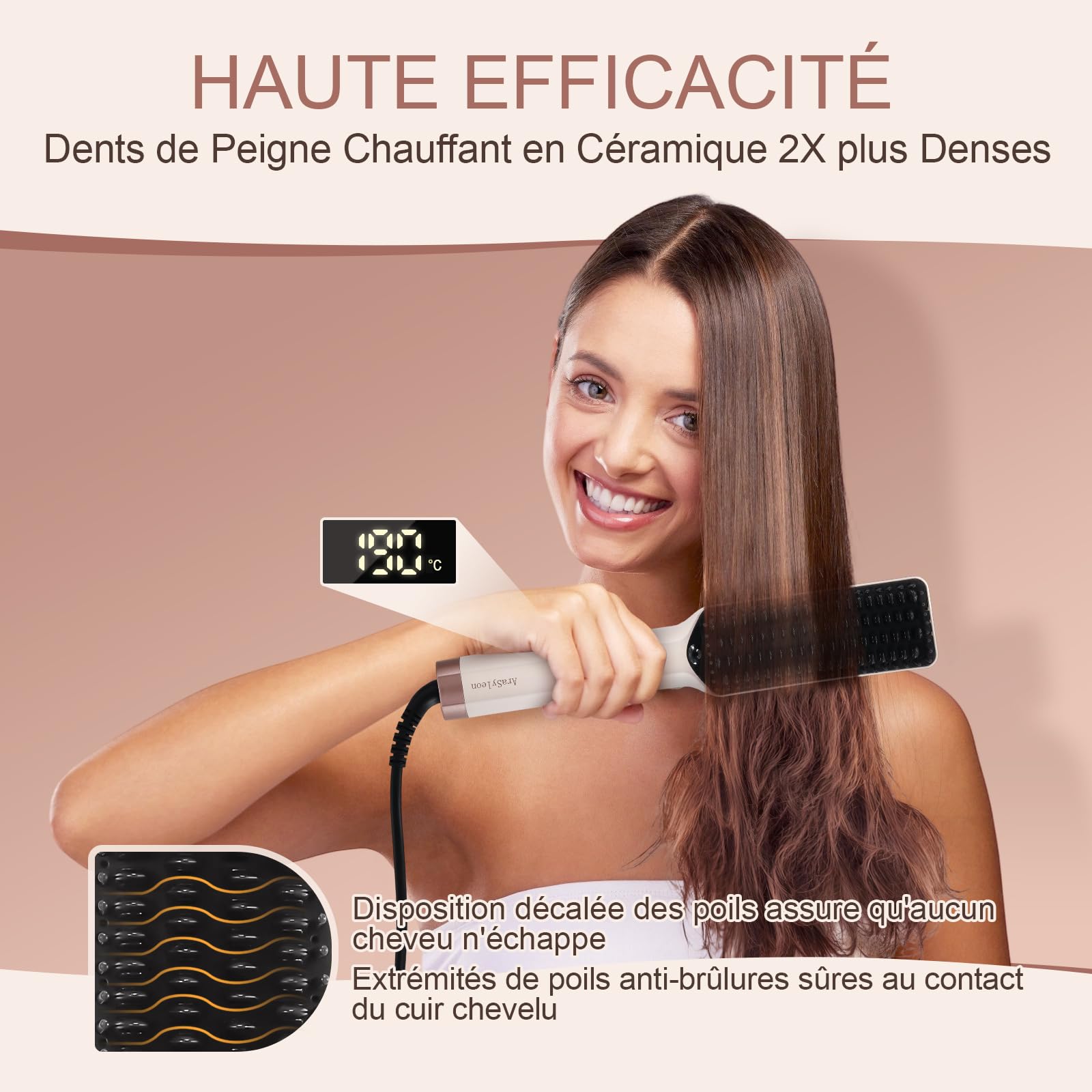 Brosse Lissante Ionique, 16 Niveaux 80–230°C, Double Tension