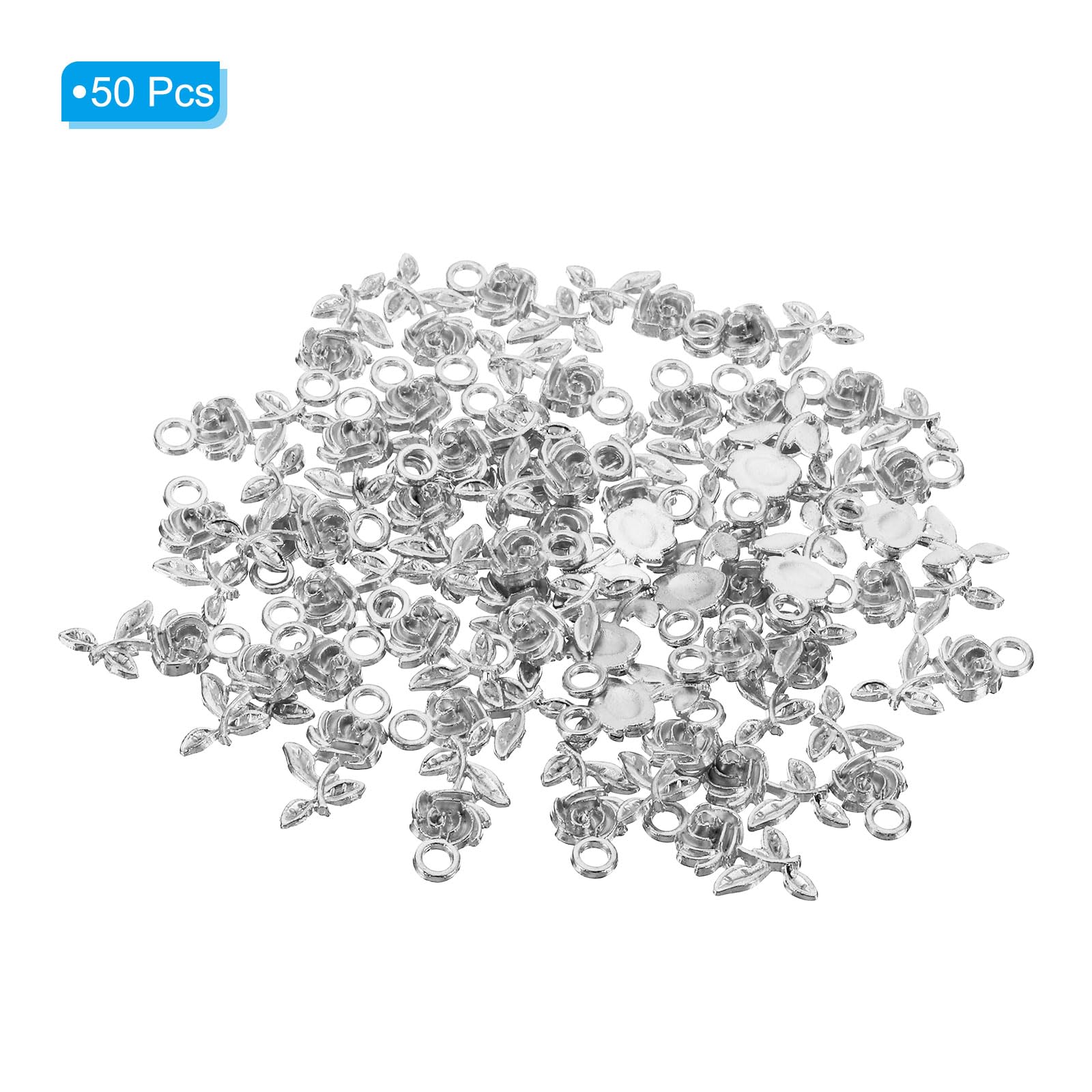 PATIKIL Rose Charm, 50Pcs Mini Rose Flower Pendant Charm Bulk Metal Designer DIY for Making s s Wedding Crafts Silver - Image 3