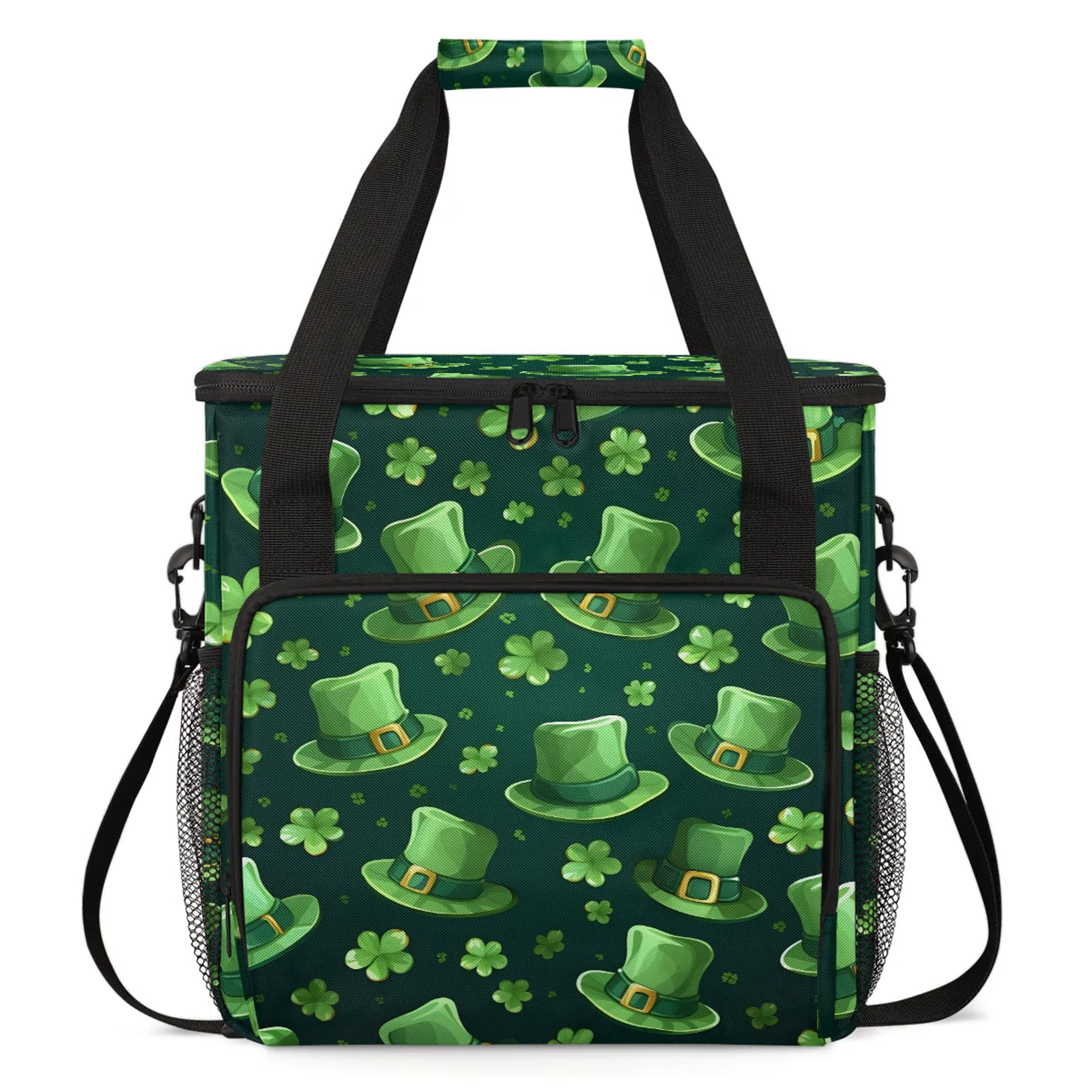 Adornori St Patricks Day Shamrock Luck Hat Travel Coffee Maker Carrying Bag, Large Organizer Storage Tote Bag Insulated Reusable Cooler Grocery Bags