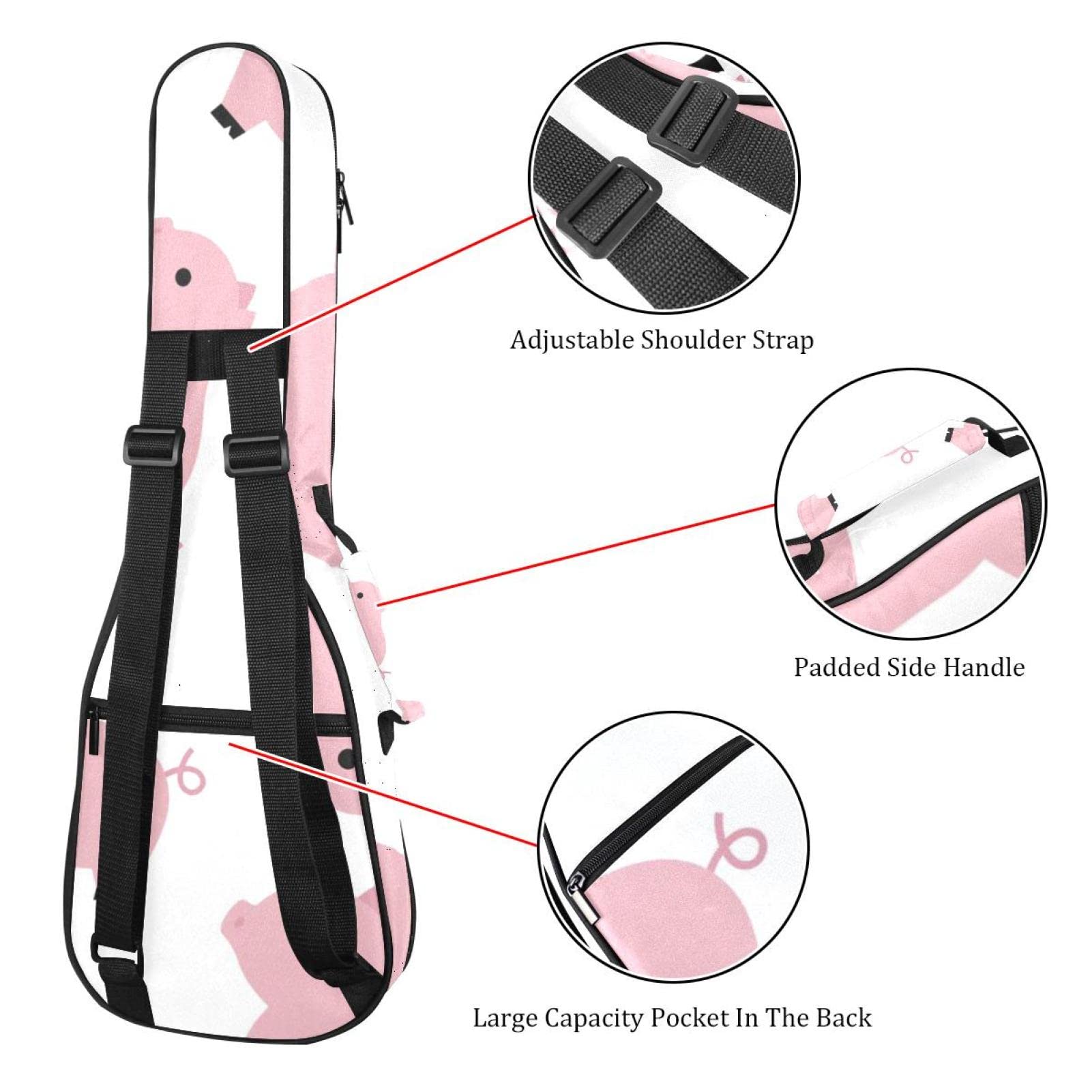 Sac de transport pour ukulélé ténor - Étanche - Rembourré - Idéal pour les concerts soprano (53,3/60,9 cm) - Motif cochon de dessin animé rose - Blanc