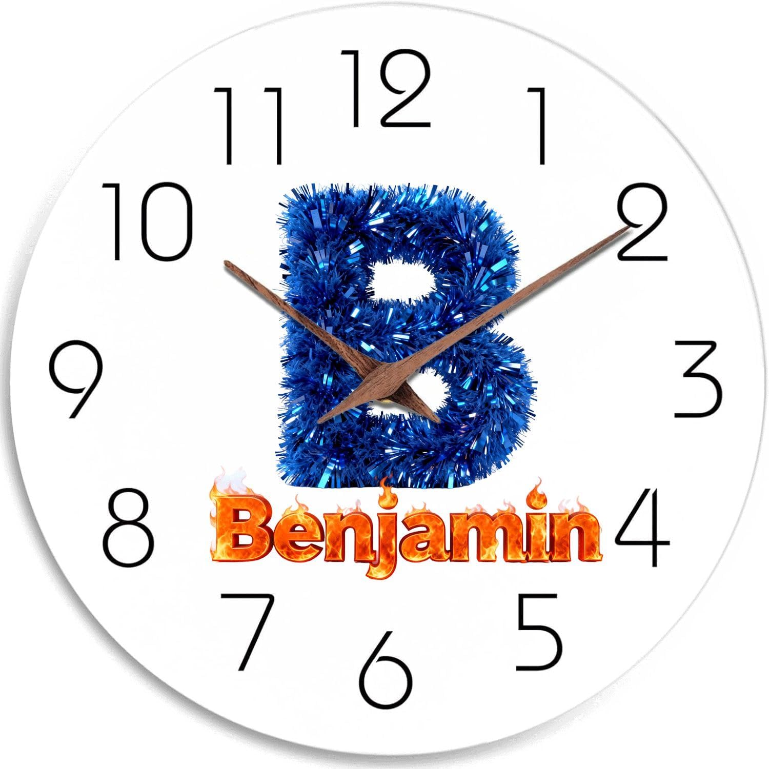 Personalized 12" Wall Clock for Boys Room, Custom with Name & Initial - Cool Fire and Ice Tinsel & Flame Wooden Clock for Kids Bedroom, Gaming Room - Silent Non-Ticking, Unique Birthday Gift (Z148)