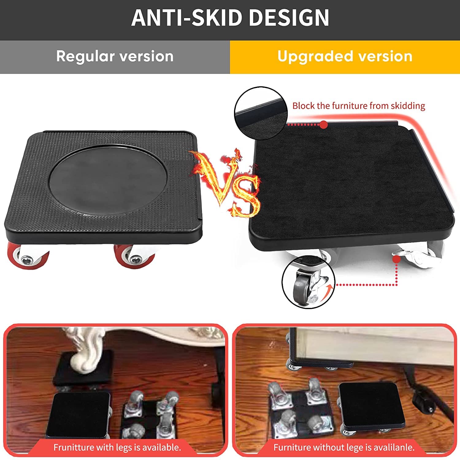 Upgraded Furniture Moving Wheels, 900kg/1950lbs Heavy Duty Safe Dolly