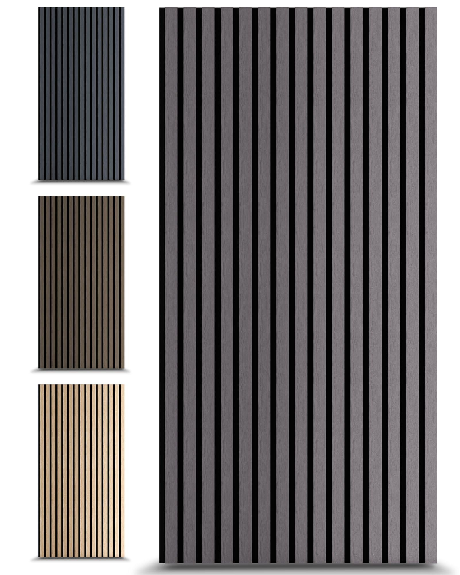 Dalsys Set of 4 Wooden Acoustic Panels 120x60cm (47.2 x 23.6) Grey with Slats, Wall Panels for Sound Reduction in Office and Living Spaces, 3D Interior Wall Cladding