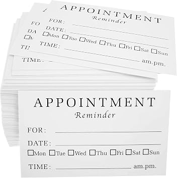 RXBC2011 Appointment Reminder Cards Pack of 100 for Dentist Therapist Doctor Hair Salon Pack of 100