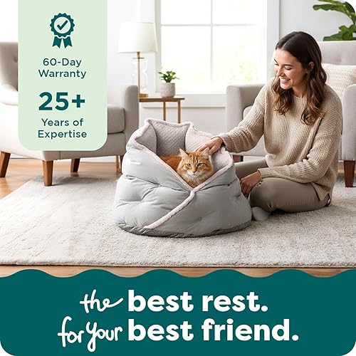 Miniatura 9 de Furhaven cama para mascotas, para gatos y perros pequeños, cama relajante y envolvente con pelo de visón afelpado y aterciopelado, lavable, gris Hug