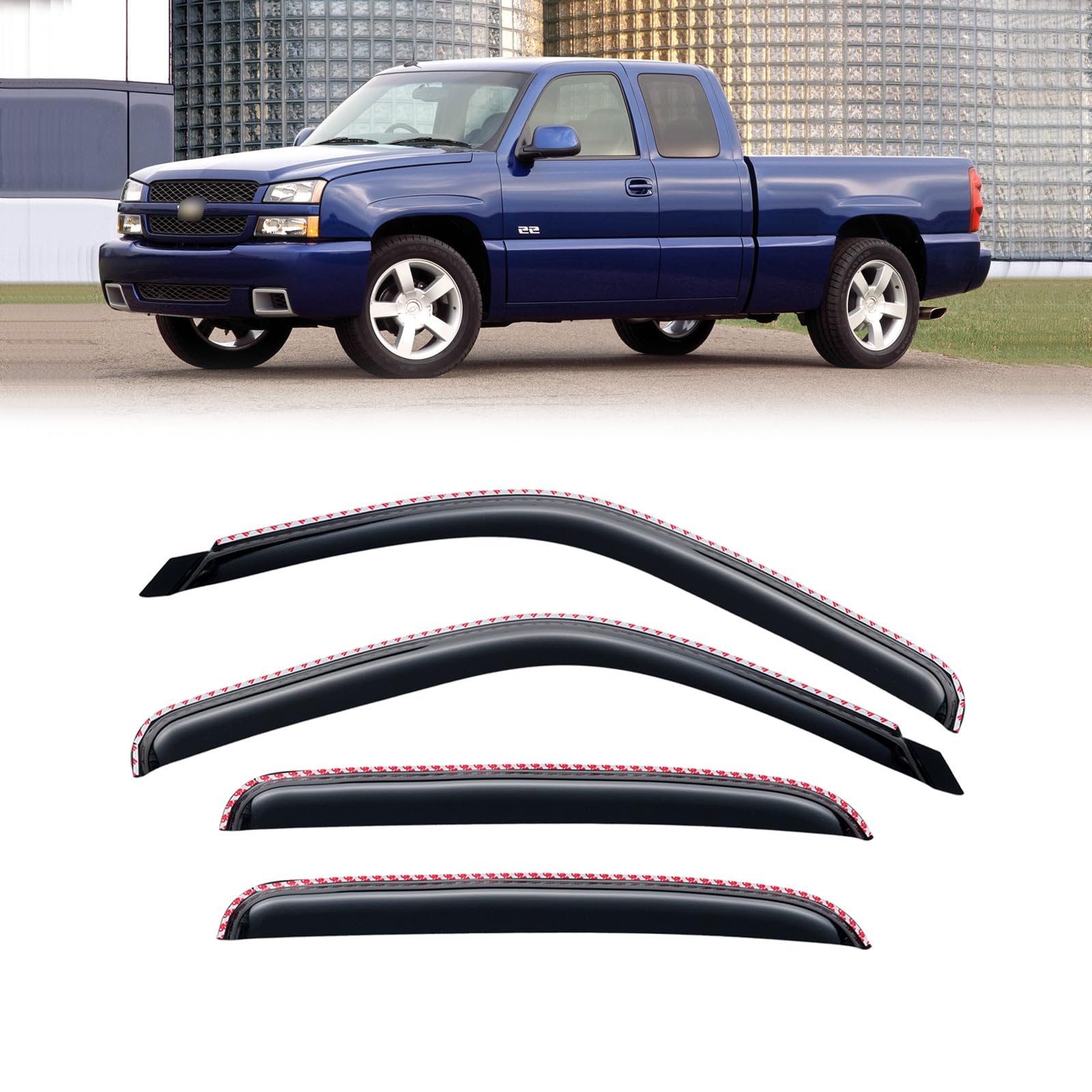 in-Channel Rain Guards for 2001-2007 Chevy Silverado & GMC Sierra 1500/2500/ 3500 Crew Cab, Window Visors Vent Deflector Shade Smoke for 02-06 Chevy Suburban/GMC Yukon XL/Escalade EXT/Avalanche — view 9