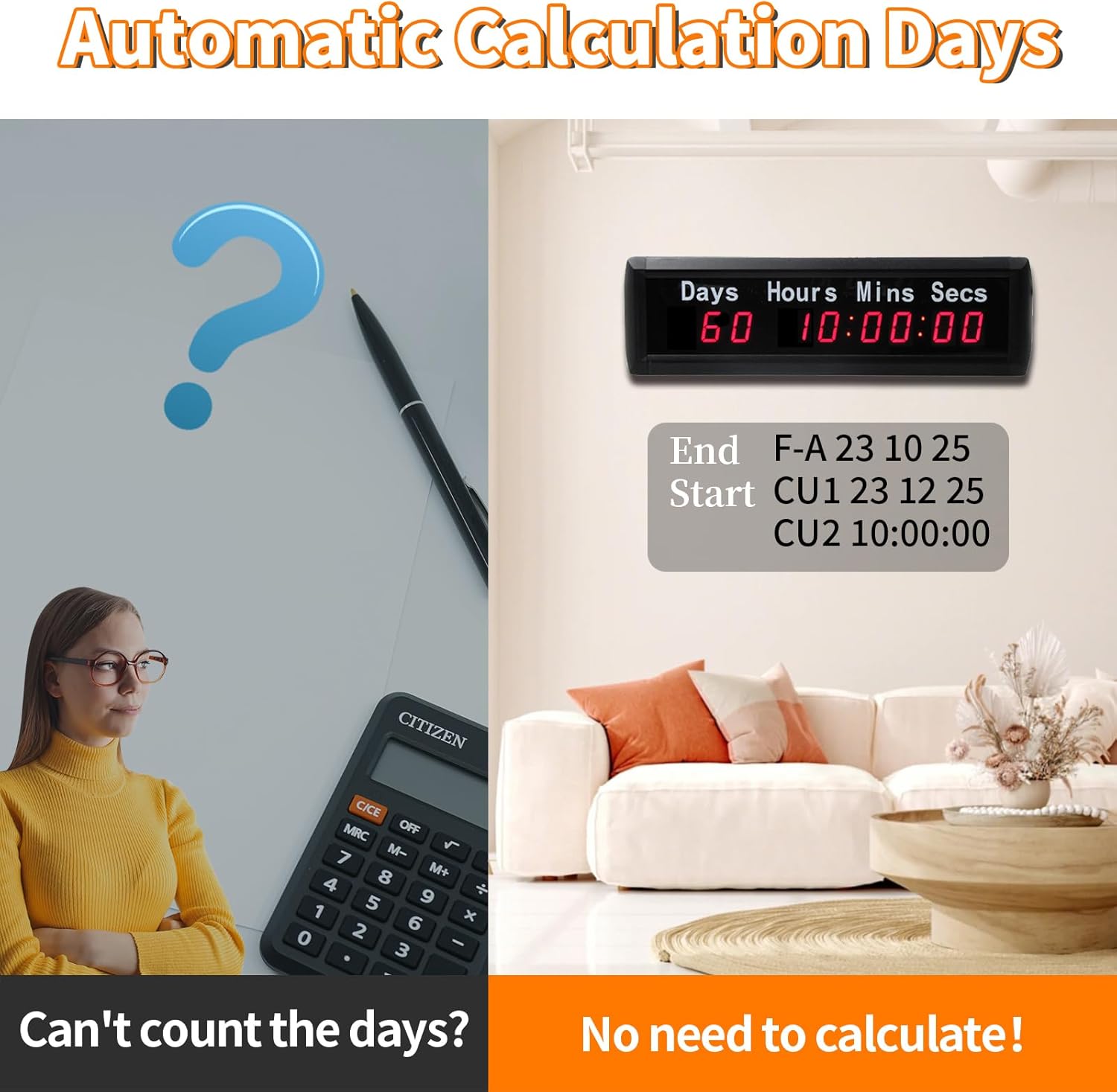 LED Christmas Countdown Clock, Upgraded Automatic Calculation Day Countdown/Count Up Timer,999 Days Countdown Calendar for Retirement Vacation Exam Wedding Lab Project Meeting