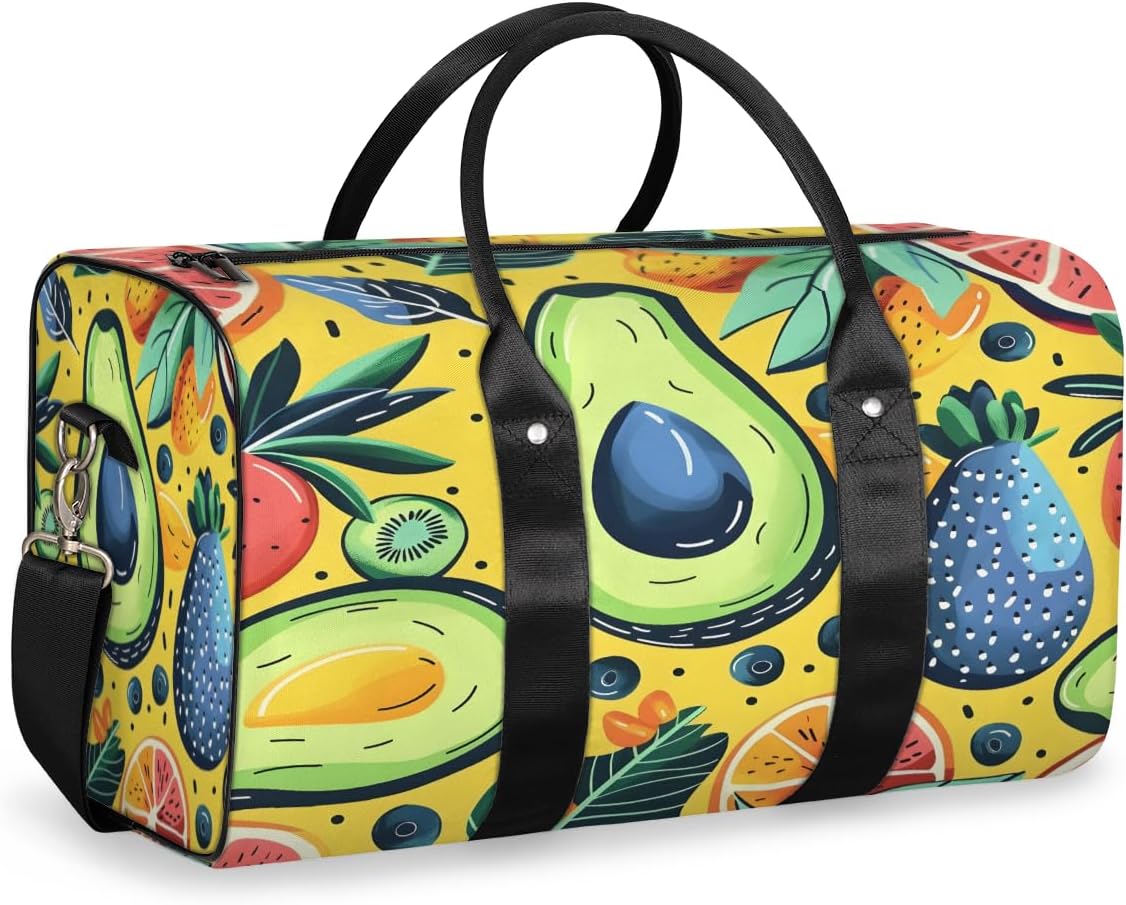Avocado Strawberry Blueberry Travel Duffel Bag for Women Men Large Capacity Overnight Weekender Bags for Lightweight Waterproof Sport Gym Bag for Workout Yoga Swim