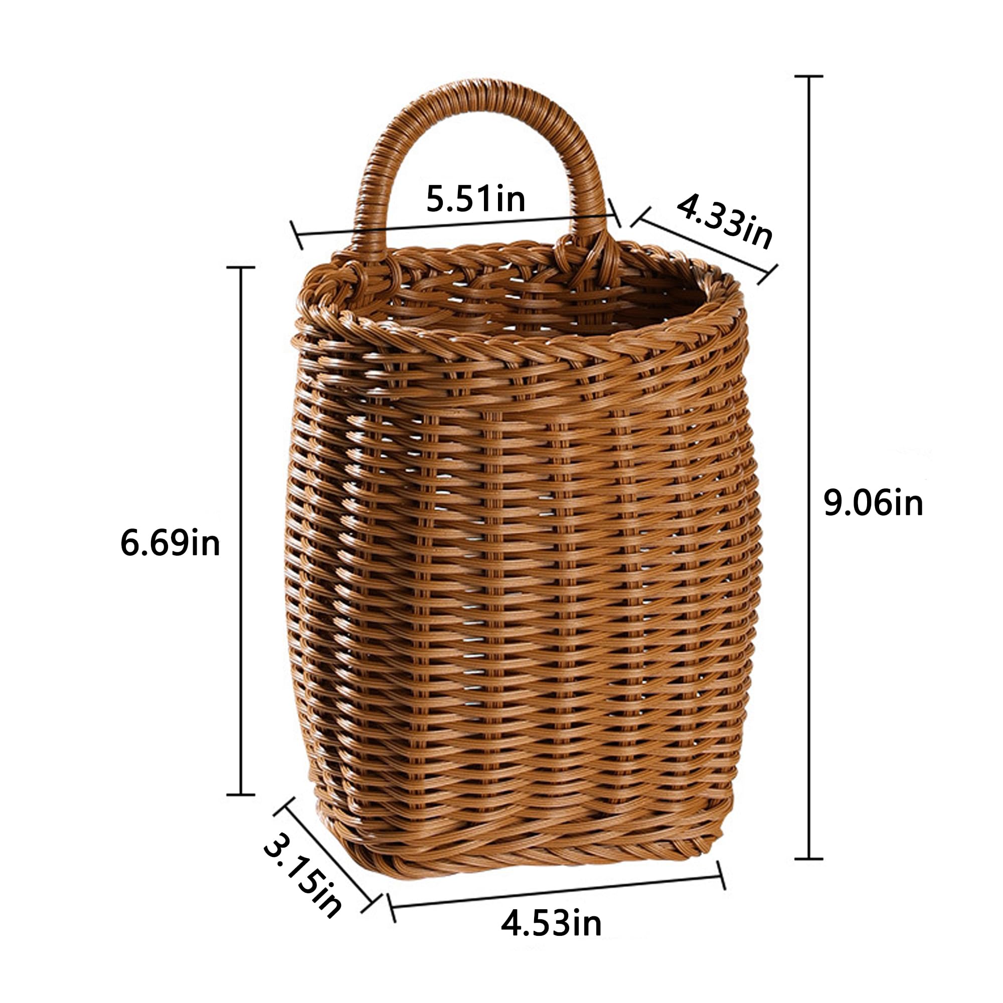 Hanging Wicker Basket for Wall: Woven Storage Basket Wicker Wall Baskets, Front Door Hanging Plastic Rattan Baskets, Fruit Vegetable Baskets for Home Kitchen Decor