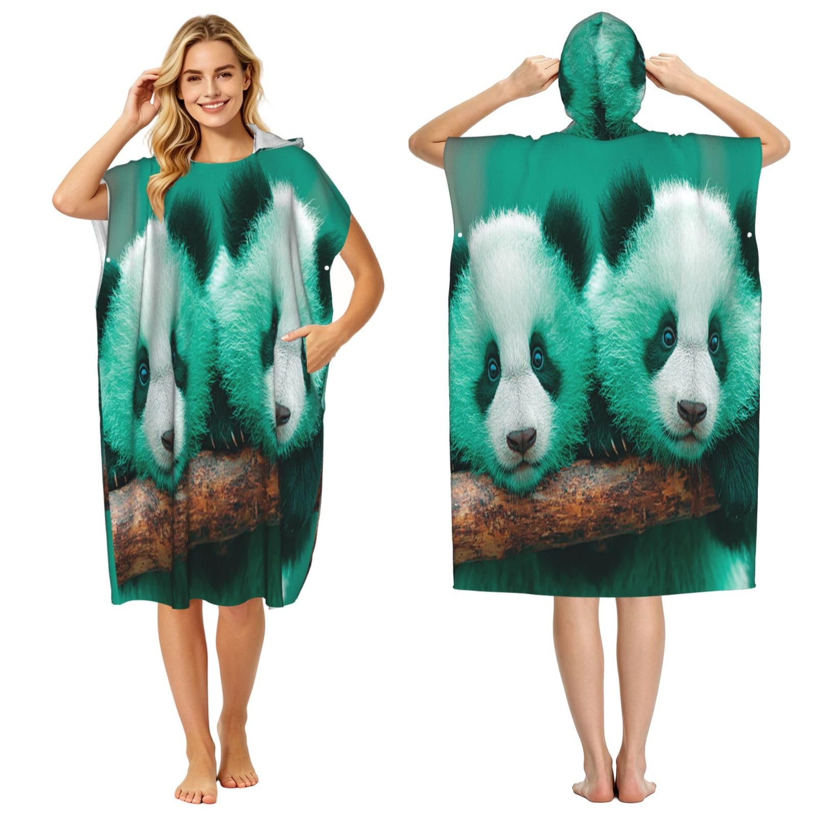 KLGRTJHK Baby Panda Adult Hooded Beach Poncho Towel 43"X35"