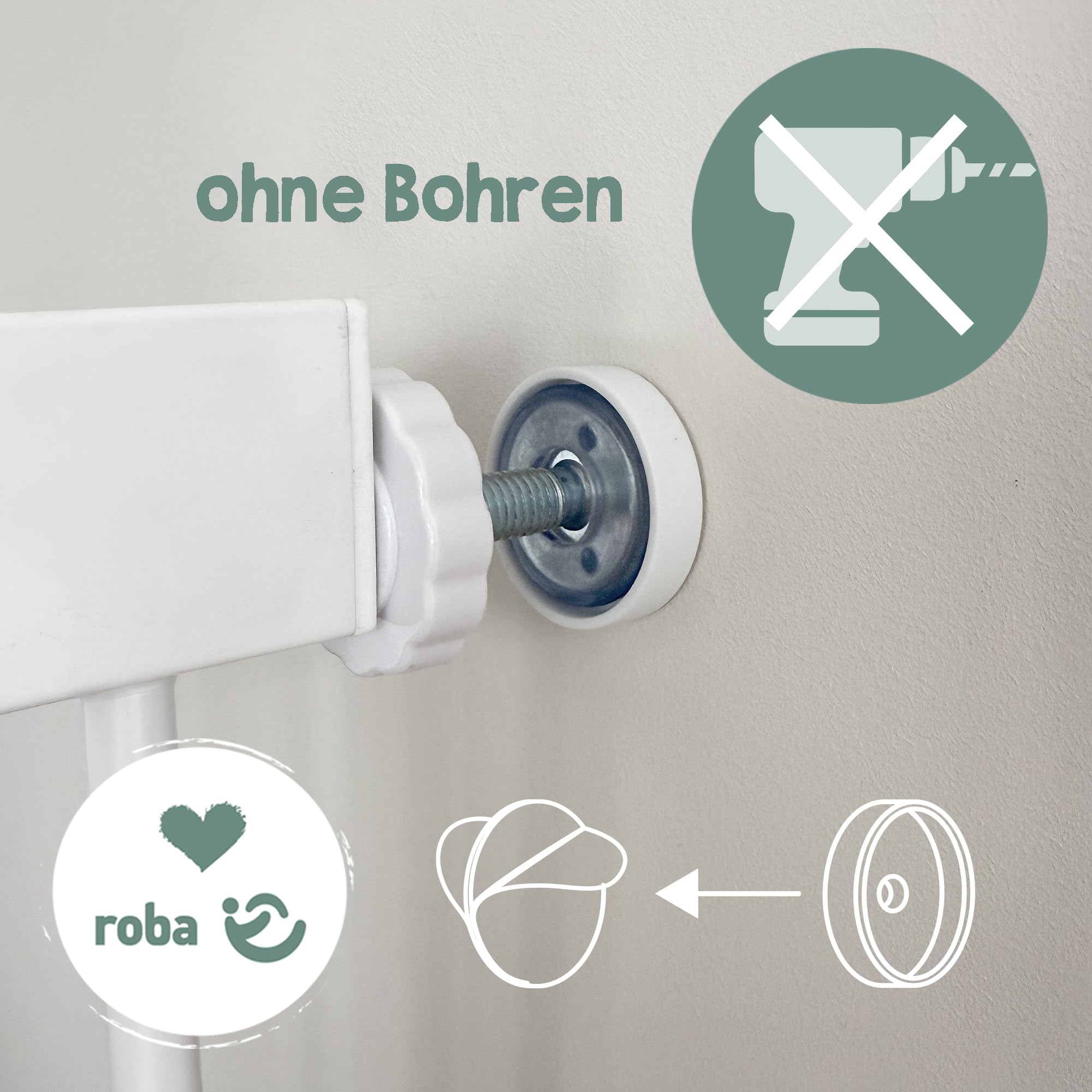 roba barrera de seguridad easySafe+ para puertas y escaleras metal ajustable 75-82 cm extensible hasta 110 cm TÜV cierre con indicador tope 90° sin taladrar para niños 0-24 meses blanco