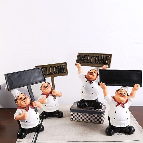 Miniatura 6 de Manos sosteniendo tablero de mensajes escritos negro figuras de chef modelo decorativo, estatuas de chef de cocina de resina italiana para