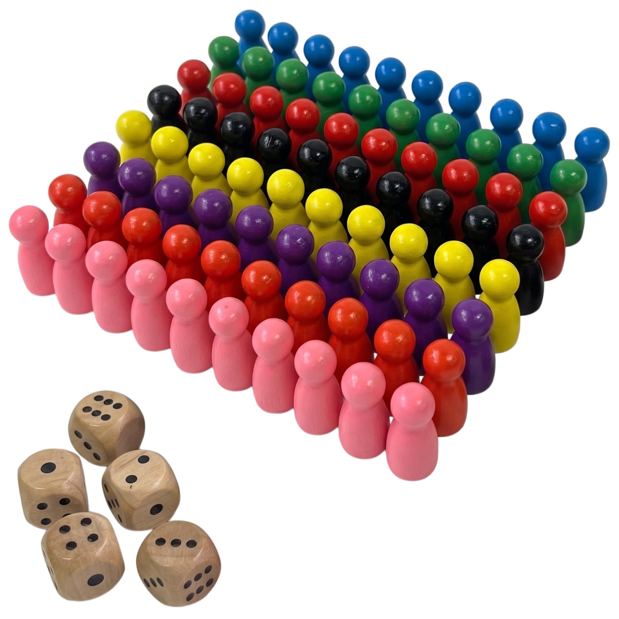 Wooden Pawns 80 Pack Multicolour Board Game Counters 25x12mm