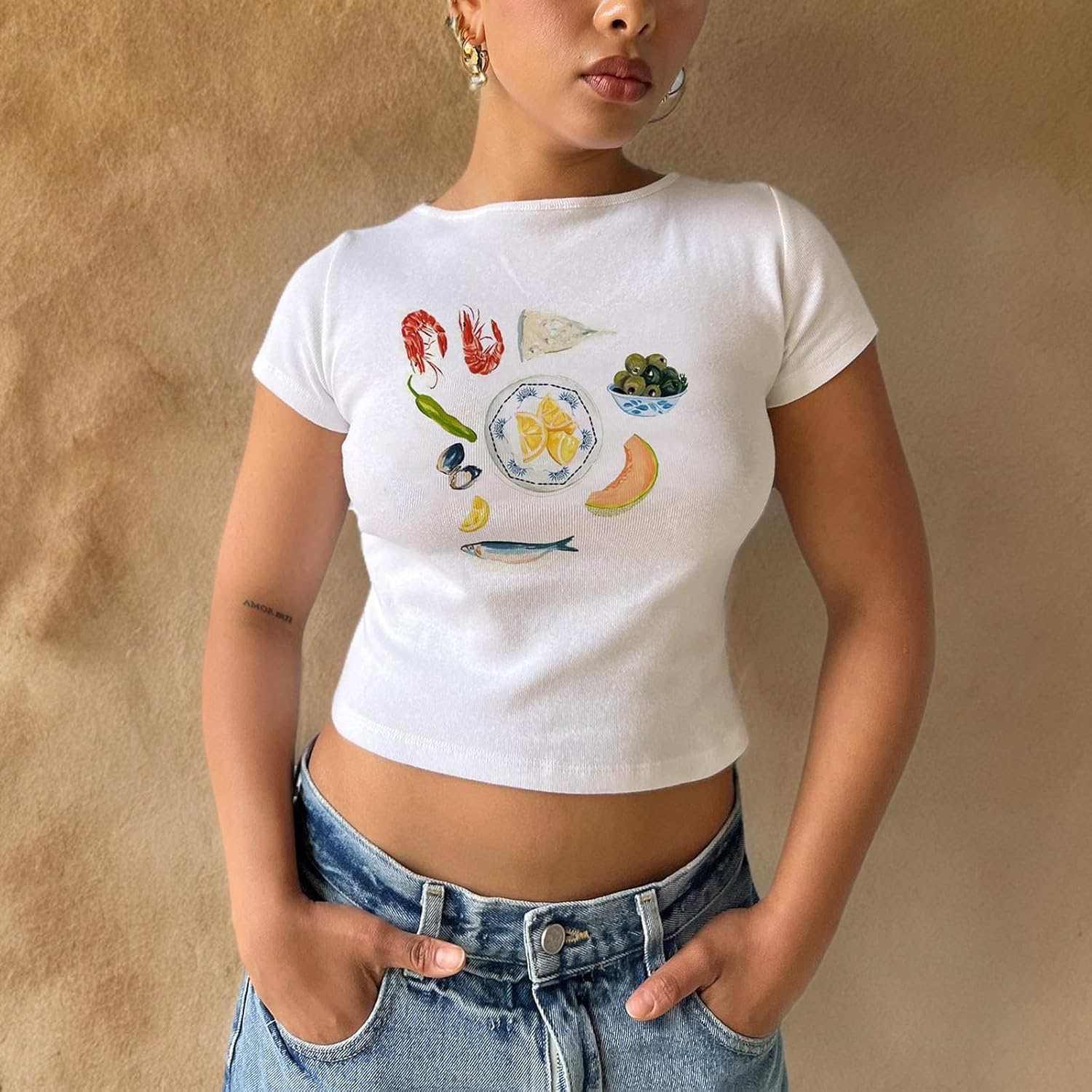 Chloefairy Women's Casual Tees Short Sleeve E-Girls Graphic Print Slim Fit Summer Crop Top for Teen Girls - Image 6