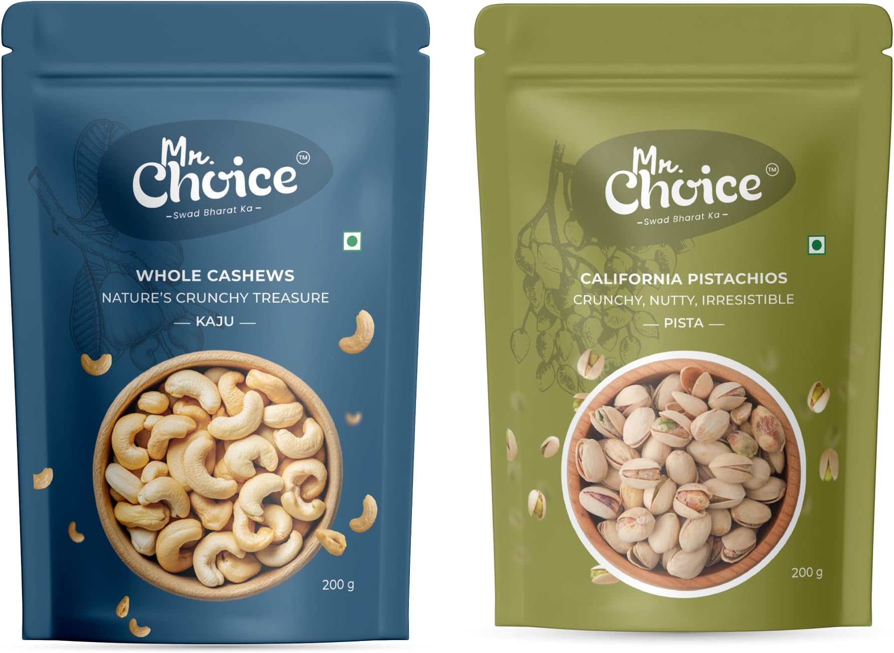 Mr Choice Cashew & Pistachios Combo | Natural Dry Fruits Healthy Snacks | Kaju Pista Rich in Protein & Fiber | Ideal for Snacking, Cooking & Gifting (2 x 200g)