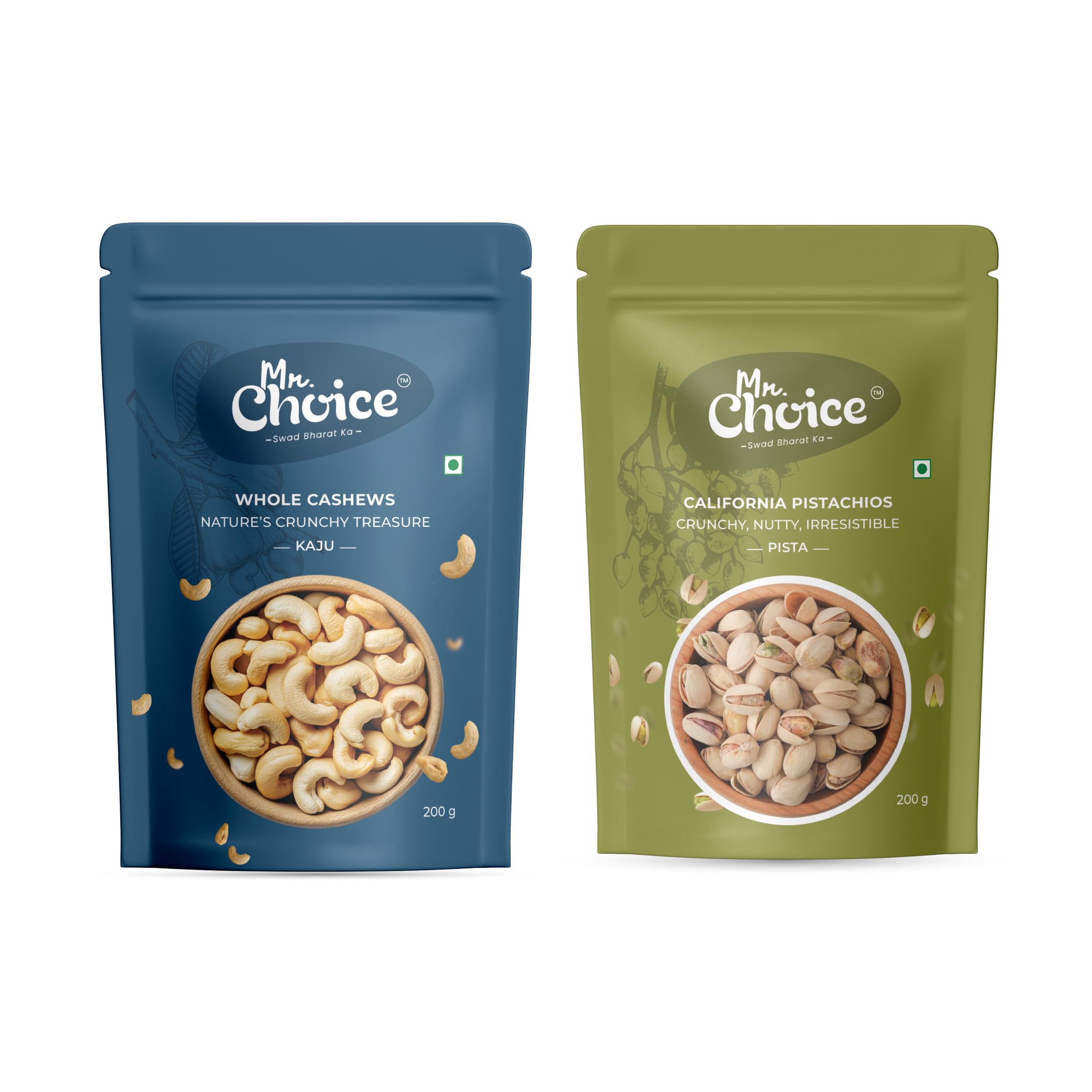 Mr Choice Cashew & Pistachios Combo | Natural Dry Fruits Healthy Snacks | Kaju Pista Rich in Protein & Fiber | Ideal for Snacking, Cooking & Gifting (2 x 200g)