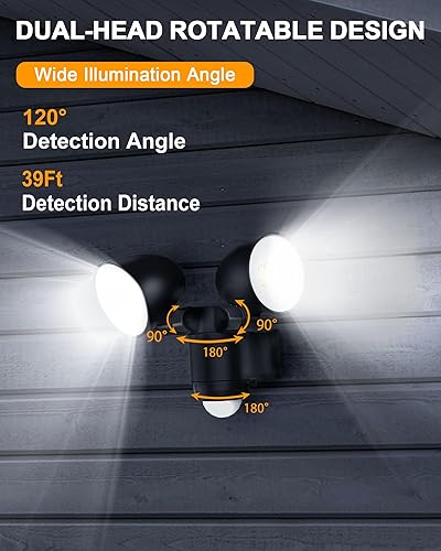 Miniatura 2 de Luz solar de seguridad con cable de 16.4 pies, luces de exterior con sensor de movimiento súper brillante, luz de inundación ajustable de 2