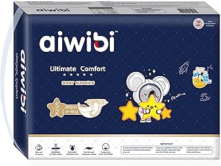 AIWIBI Ultimate Comfort Size 2 Overnight Nappies, Disposable Baby Nappy, (3-6 kg) 60 Count, Super Absorbent Night Time Protection